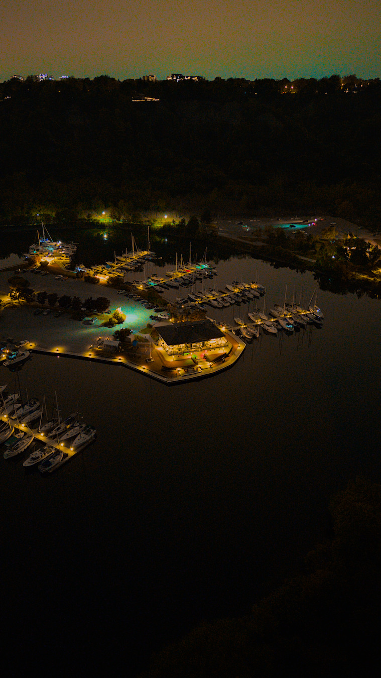 Aerial still featuring clean city lines and directional light.